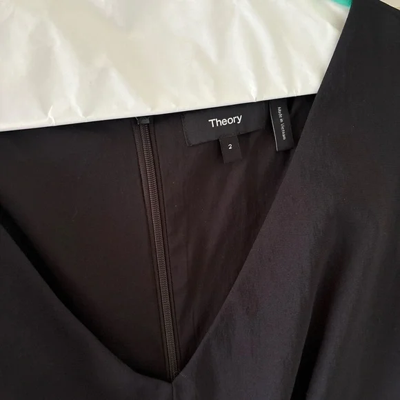 Theory Black Sheath Midi Dress V-Neck Sleeveless - Picture 3 of 4